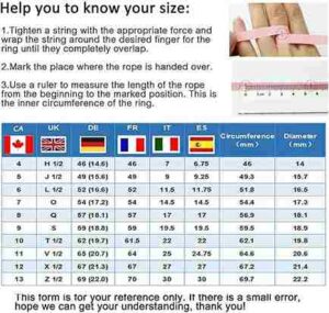 Rings Size Chart for United Kingdom