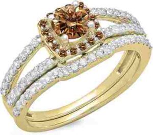 14K Gold Champagne Halo Bridal Engagement Ring