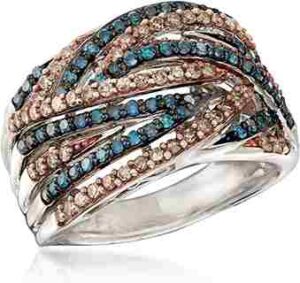 Blue and Champagne Diamond Ring