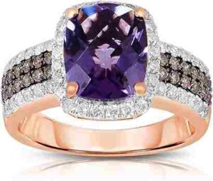 Rose Gold 3Ct Genuine Amethyst Diamonds Cushion Ring 